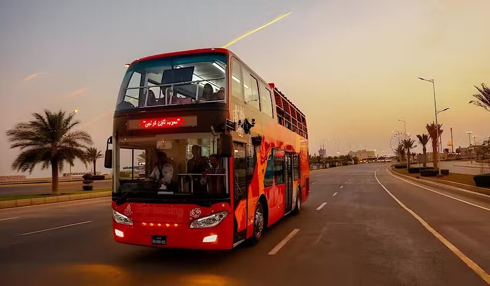 Double Decker bus service starts trial run in Karachi on new years eve
