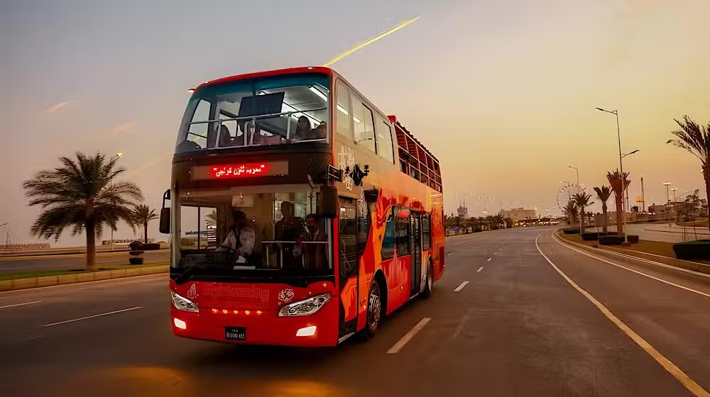 Double Decker bus service starts trial run in Karachi on new years eve